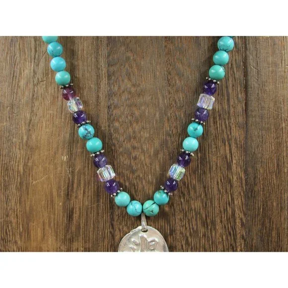 16" Sterling Silver Stone And Amethyst Asian Characters Pendant Necklace - Picture 2 of 7